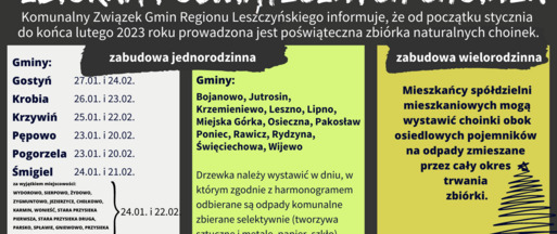 Trwa poświąteczna zbiórka naturalnych choinek. Zmiany w terminie odbioru dla wybranych miejscowości w gminie Śmigiel.