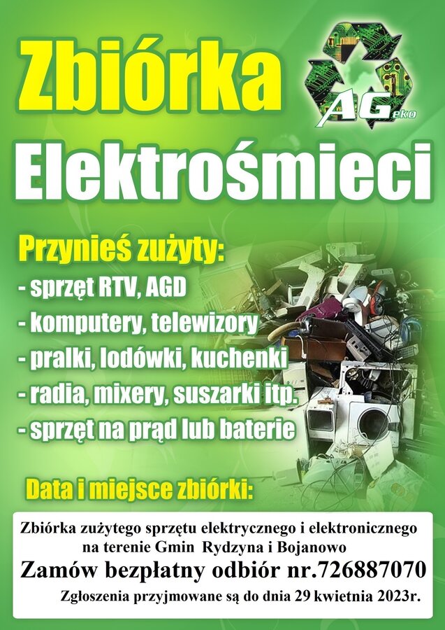 Zbiórka zużytego sprzętu elektrycznego i elektronicznego w gminach Bojanowo i Rydzyna