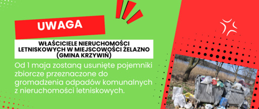 Informacja dla właścicieli nieruchomości letniskowych w miejscowości Żelazno – gmina Krzywiń.
