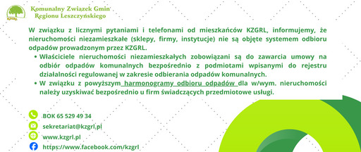 Informacja - harmonogramy dla nieruchomości niezamieszkałych